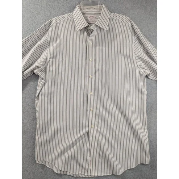 Brooks Brothers Shirt Mens 16.5 34 Blue Gray Striped Regular Fit Non Iron Supima - Picture 3 of 9